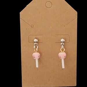 Striped Pink and White Lollipop Earrings